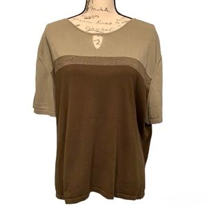 Light weight Green Color Block Short Sleeve Sweater size 2X